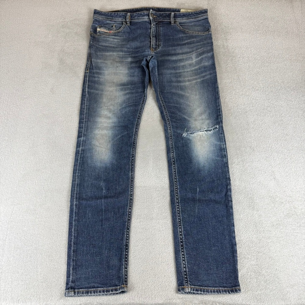 Diesel Thommer Slim Skinny Jeans Mens 36x34 Blue Denim Distressed Stretch Cotton
